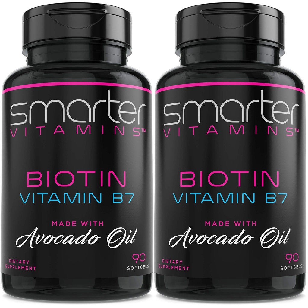 (2 ambalaj) Biotină mai inteligentă 5000mcg în ulei de avocado, vitamina B7, non-GMO, 90 Mini Softgels lichid, fără soia