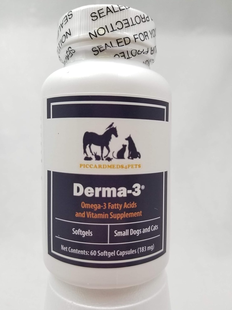 Piccardmeds4pets Derma-3 Softgels Omega-3 pentru câini mici și pisici 60 CT