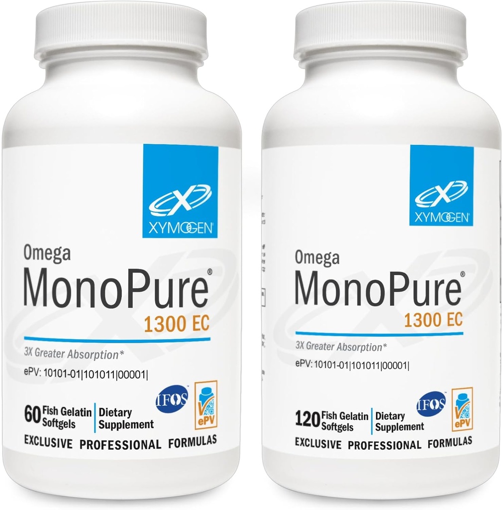 XYMOGEN Omega MonoPure 1300EC Bundle - 60 Softgels + 120 Softgels - Ulei de peşte cu 3X Absorbţie mai mare - DHA EPA Omega 3 Supliment pentru Heart Health + Suport cognitiv