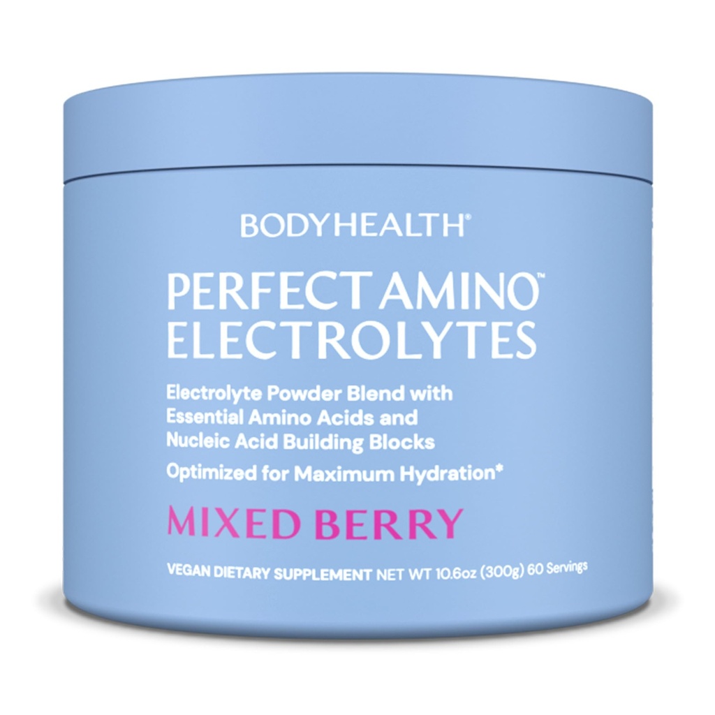 BodyHealth Perfect Amino Electroliti Pulbere Nu Zahăr, Keto Zahăr Free Fasting Electroliți băutură Mix, Pulbere de hidratare cu Minerale Trace - mixt Berry - 60 Serviri