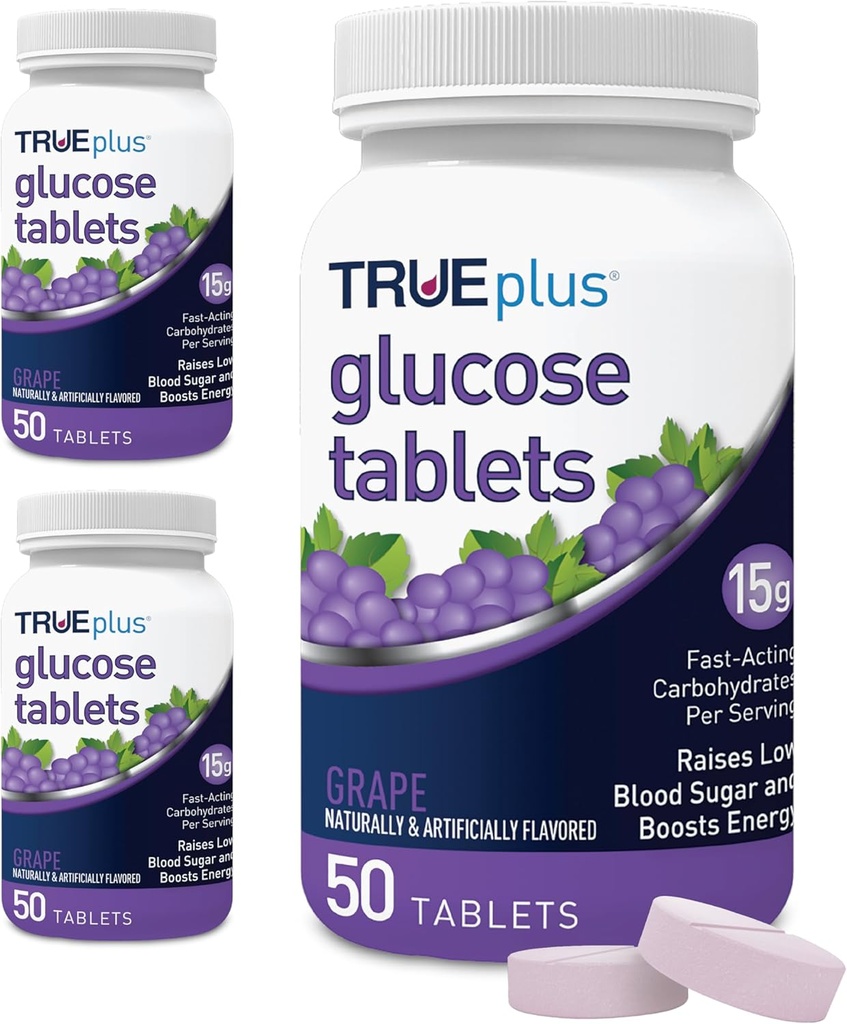TUEplus® Glucoză tablete, Aromă de struguri - 50ct flacon 