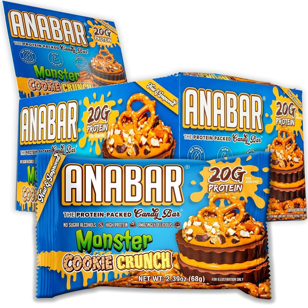 Anabar Proteine Bar, Proteina-Packed Candy Bar, Amazing Tasting Proteine Bar, Fara Alcooli de Zahăr, Proteina Incredibil de Delicious (12 Baruri, Milk Chocolate Monster Cookie Crunch)