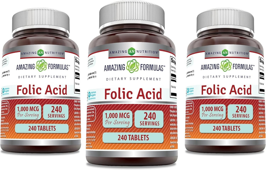 Amazing Formulas Folic Acid 1000 mcg (1 mg) Suplimentul tabletelor 