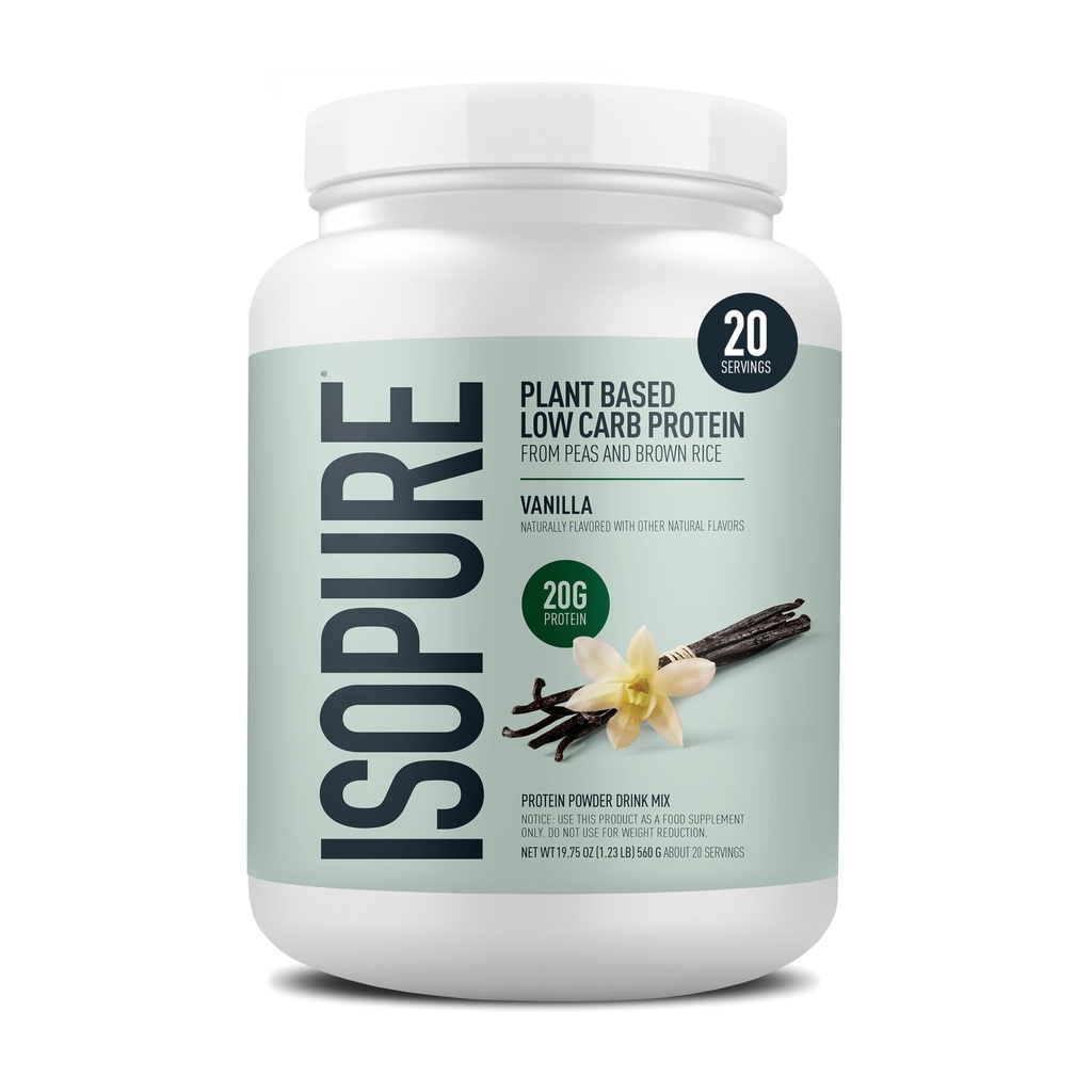 Isopure pe bază de plante de proteine pulbere, Lactoză fără gluten, fără fier, vanilie, 20g proteine vegetale per servire, 1.23 Lbs, 20 Serviri