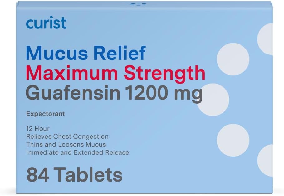 Curist Guaifensin Mucus Relief 1200 mg Putere maximă OTC - 84 comprimate de eliberare extinse - Reduceţi congestia clară a mucusului (84 comprimat comprimat comprimat comprimat comprimat)