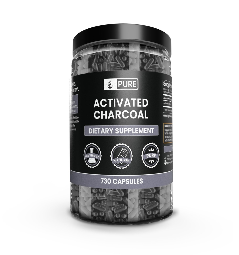 Ingrediente originale pure Charcoal activat (730 capsule) No Magneziu sau Rice Fillers, întotdeauna pură, Lab verificat