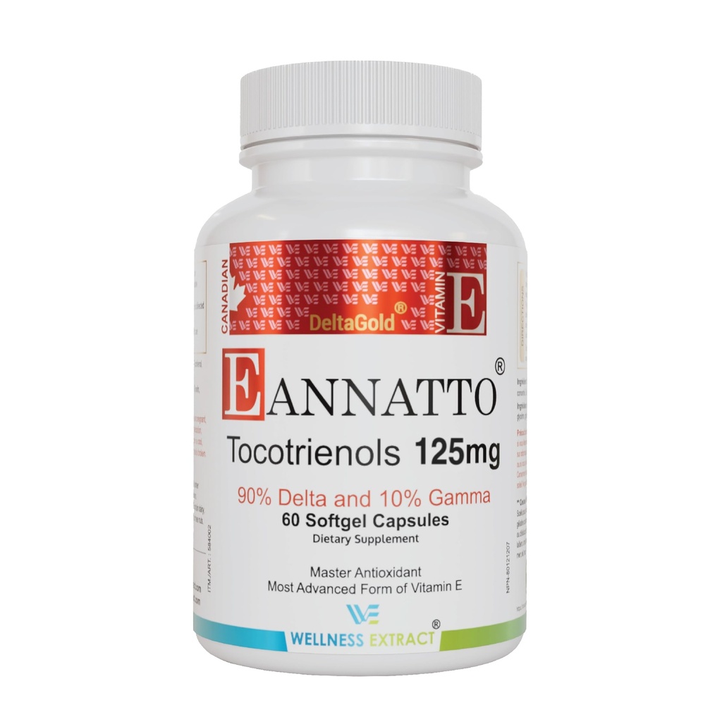 wellness EXTRACT Eannatto Tocotrienols Vitamina E Suplimente Tocopherol gratuit, non-GMO, gluten gratuit & antioxidant (125MG 60 Softgels)