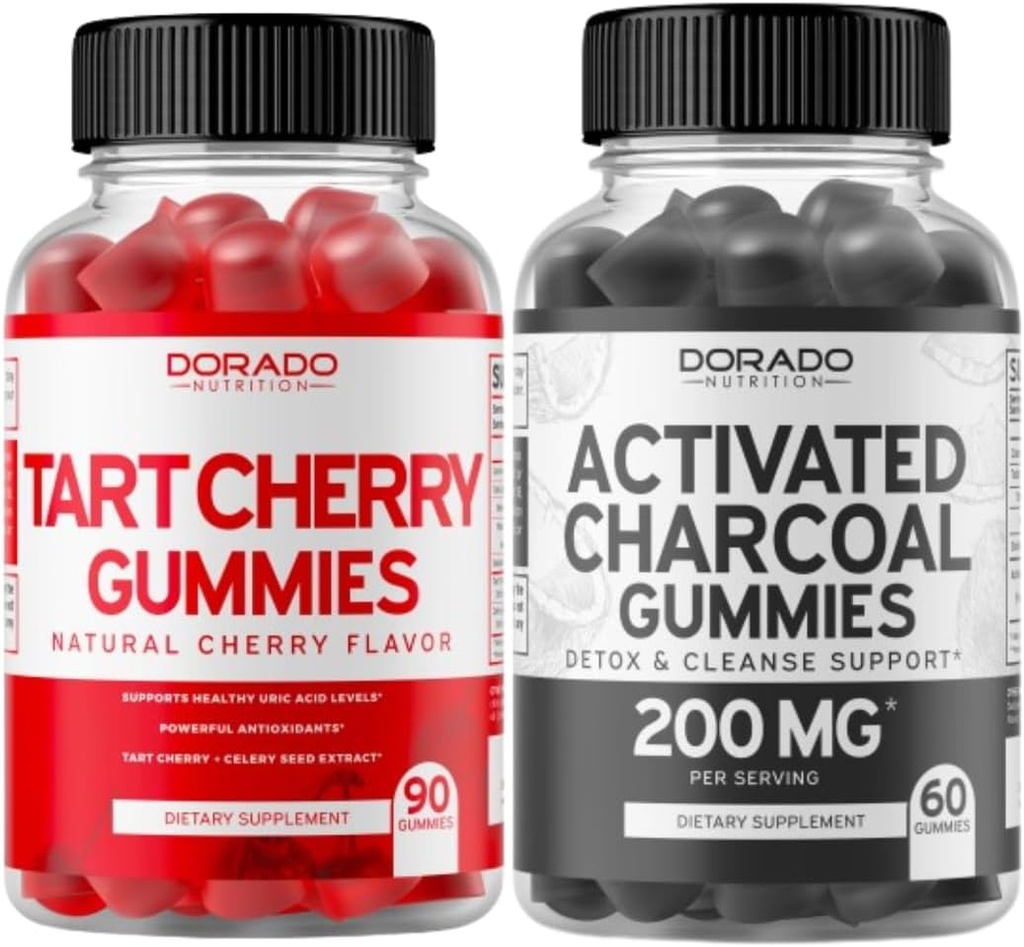 Tart Cherry (90 Gummies) Nivel de acid uric Suport puternic antioxidant cu semințe de telina și Charcoal activat (60 Gummies) Detoxifiere sanatoasa & Cleanse - Formulat din nuci de cocos organice Shells - Statele Unite ale Americii Made