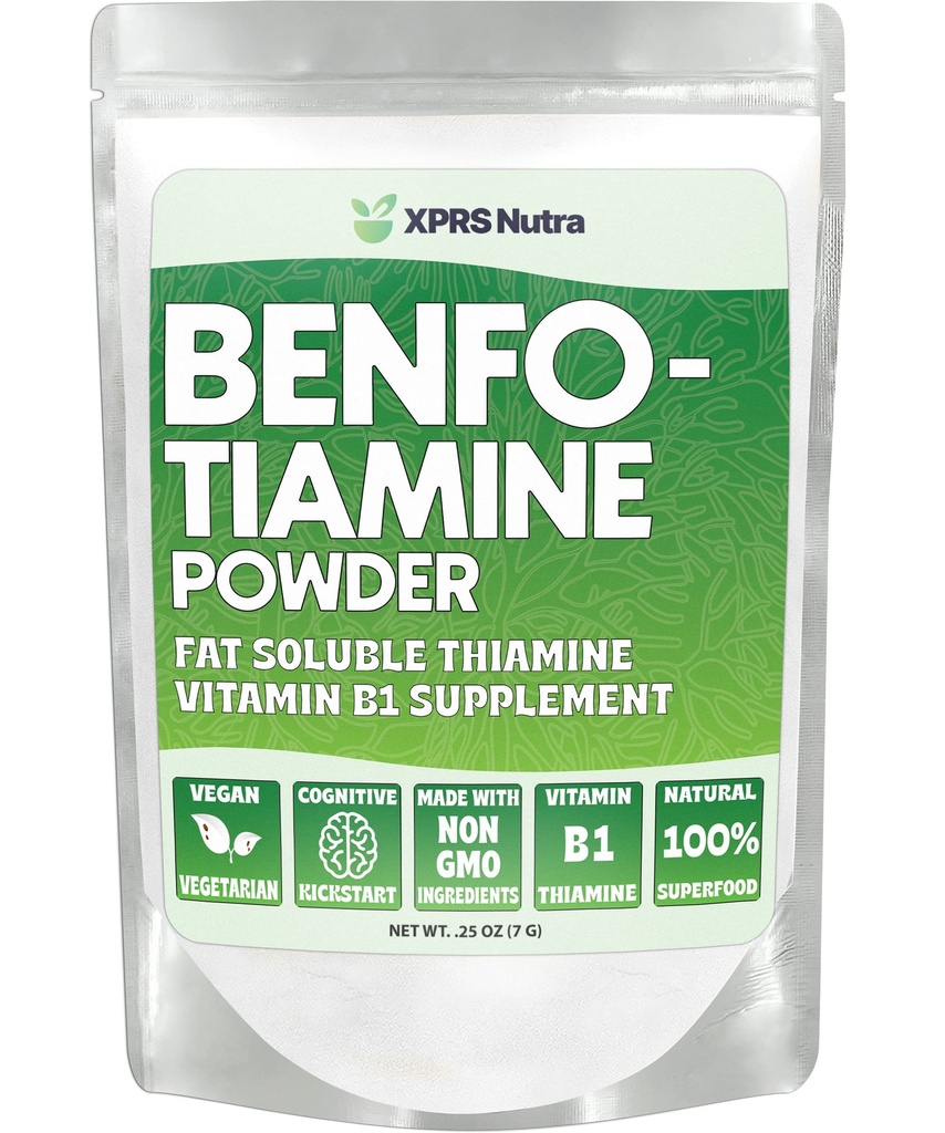 XPRS Nutra Benfotiamină pulbere (Thiamine) - Fat Soluble Happy Heart Tiamină Supliment - Advanced Vitamina B1 Benfotiamină pentru un Cognitive Boost - Vegan prietenos Benfotamina pulbere (.25 Ounce)