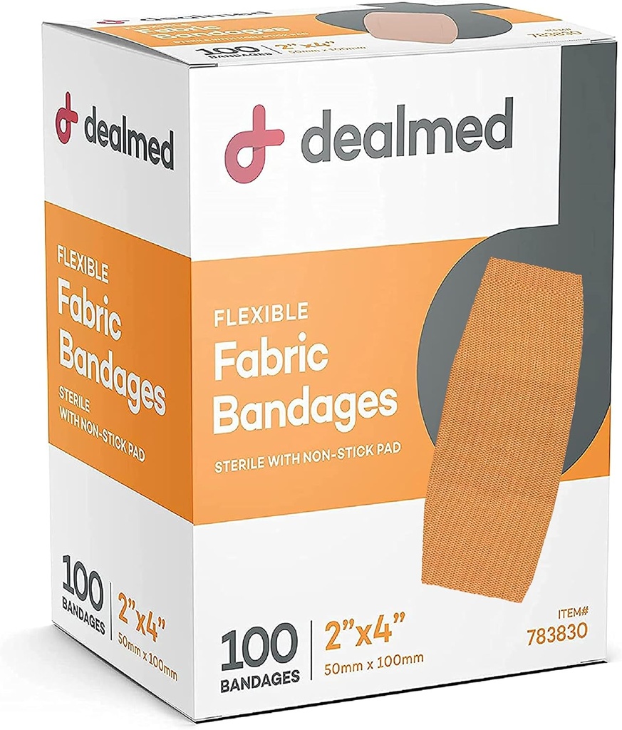 Bandaje adezive flexibile din tesatura cu pad non-stick, Latex gratuit, Ingrijire rana pentru Kit de prim ajutor, 2" x 4" (Box de 100)