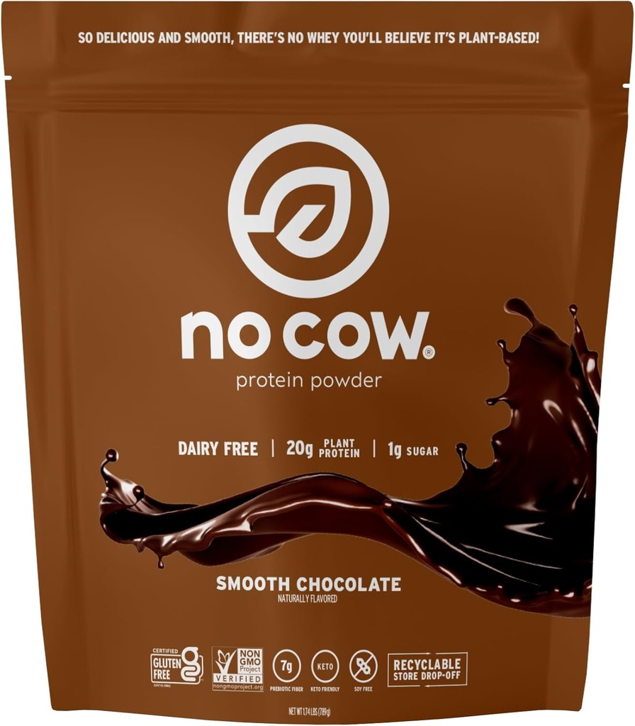 Fără praf de proteine din Vegan vacă, ciocolată, 20g proteine pe bază de plante, sac reciclabil, lactate gratuit, soia gratuit, fără zahăr adăugat, Keto prietenos, gluten gratuit, îndulcit natural, non OMG, Kosher, 1.74 Pound