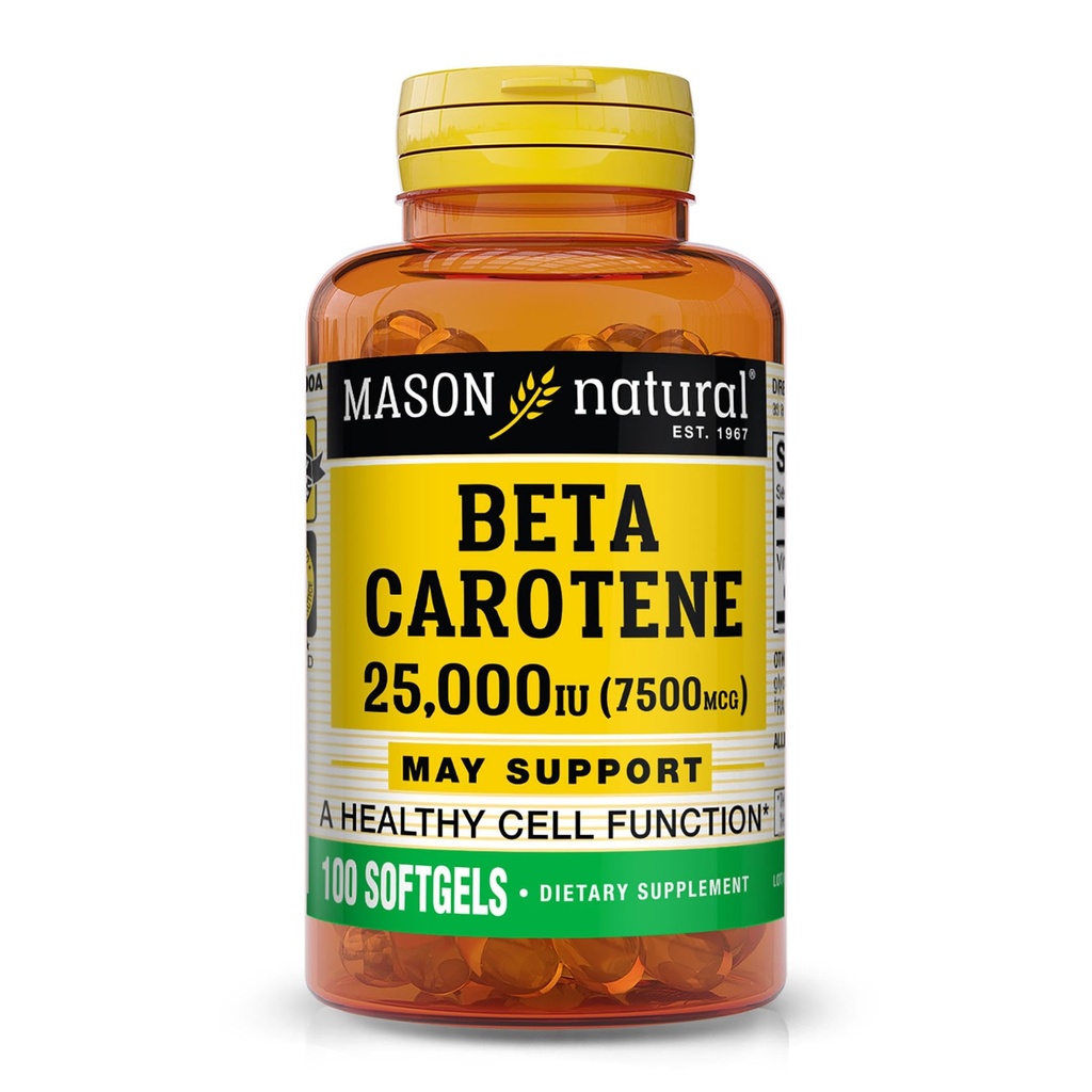 Mason Vitamina Naturală A Beta Caroten 25 000 UI, susţine Viziunea, funcţia celulară şi sănătatea imună, 100 Softgels, Pachet de 3