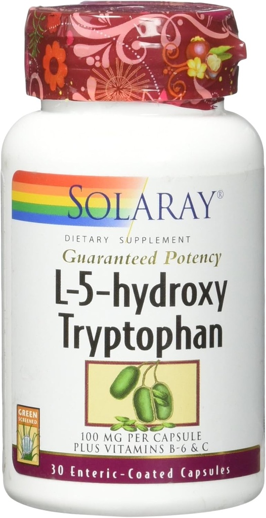 Capsule de 100 mg Solaray Potence L-5-HTP + B 6 & C