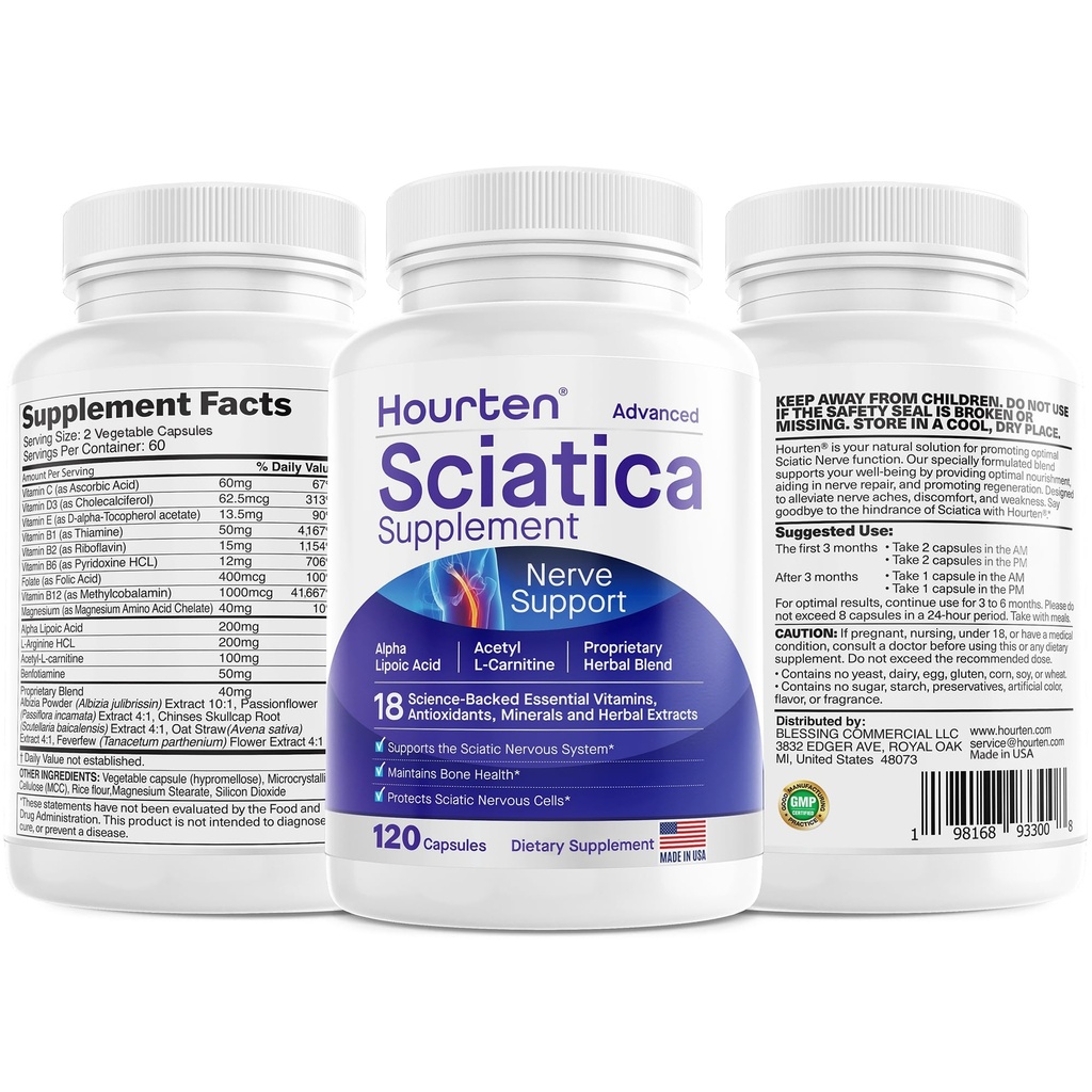 Advanced Sciatic Nervi ajutor: Alpha Acid lipoic - 18 in 1 Sciatica Suplimente - Vitamina B Complex - Made in USA (120 Count (Pachet de 1)