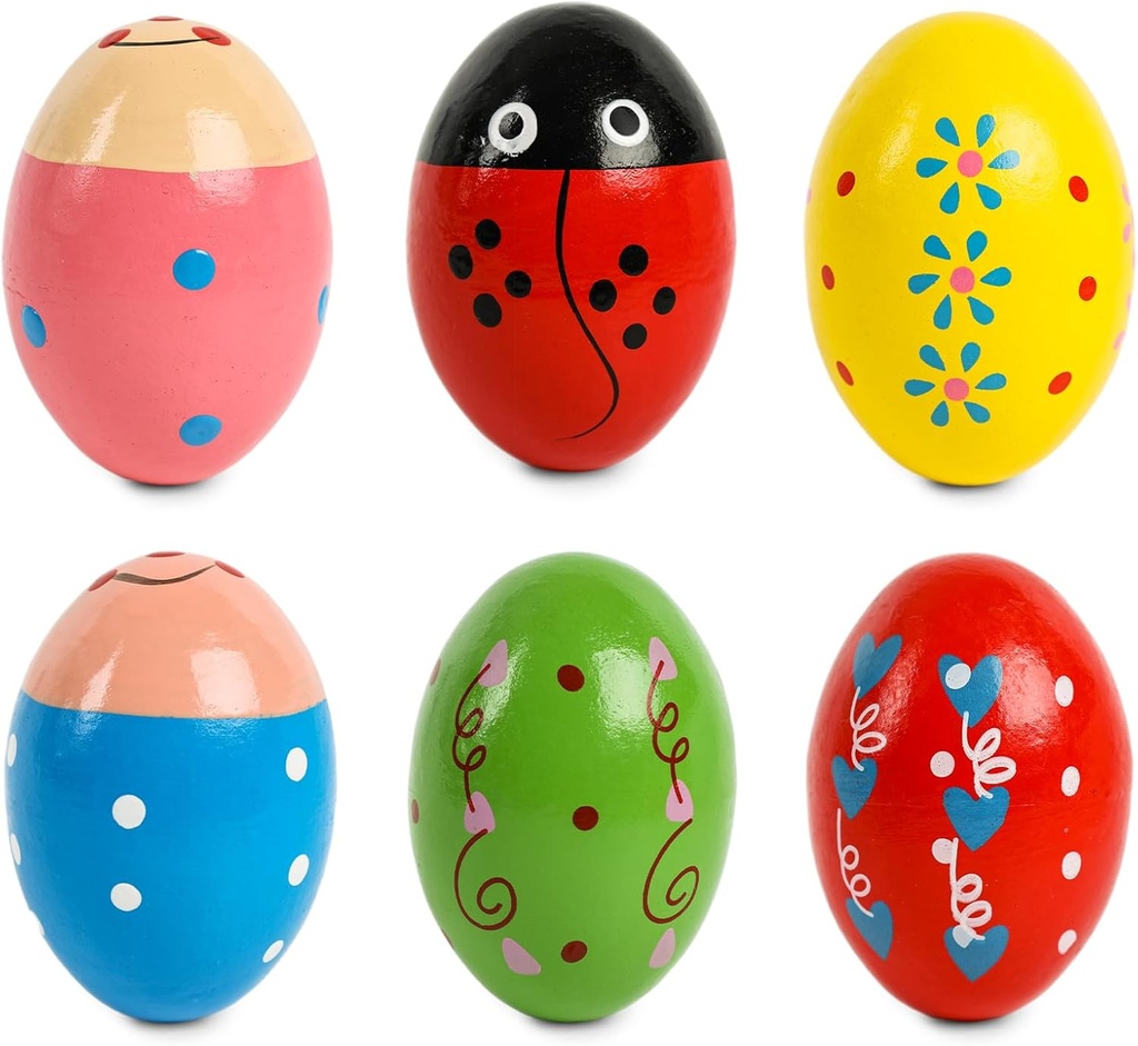 SallyFashion 6 PCS Shaker ouă din lemn pentru copii mici, Ou Maracas Percussion Shakers Instrumente muzicale pentru petreceri Favoruri Goodie Bag Stuffers Premii clasă