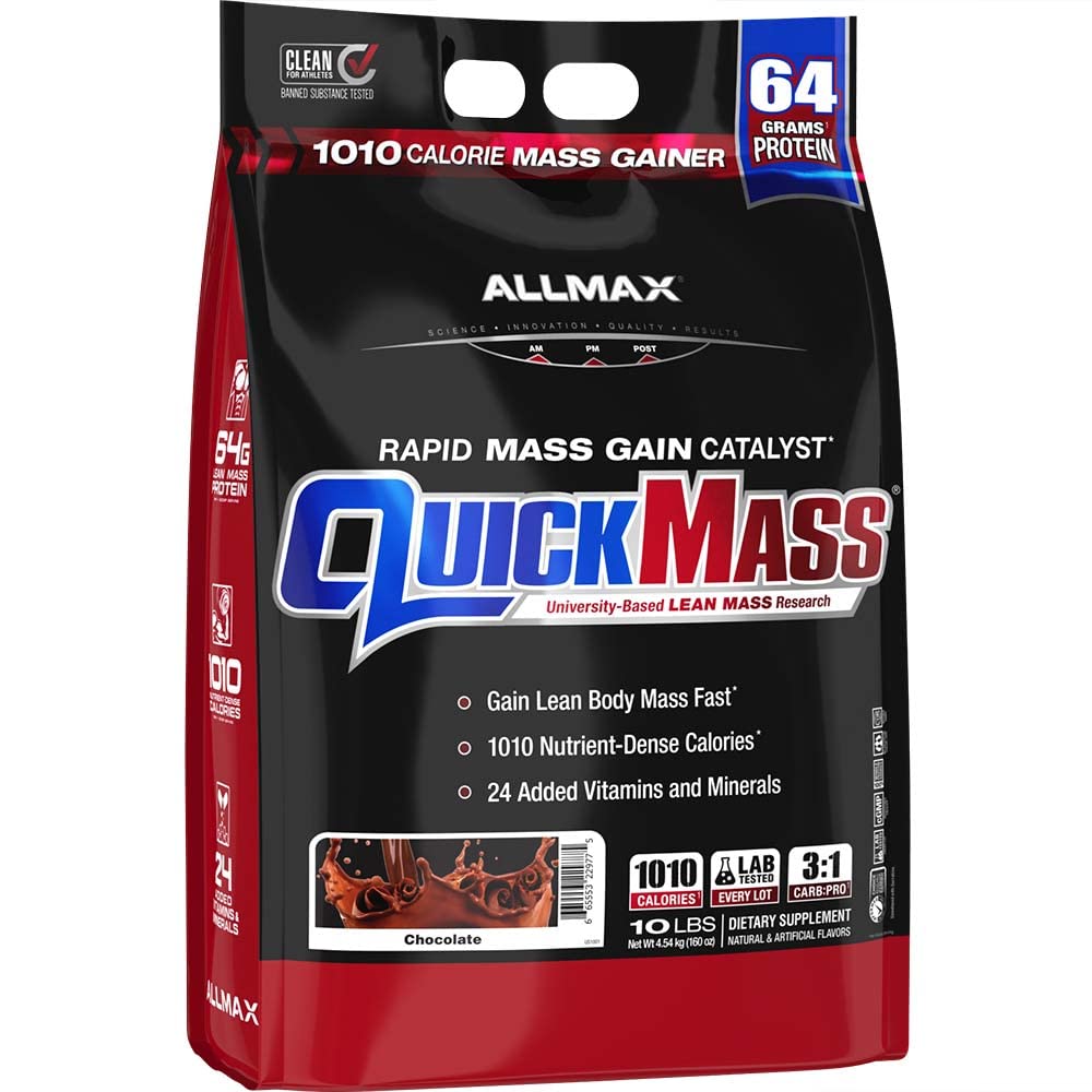 ALLMAX QUICKMASS, Ciocolată - 10 lb - Catalizator rapid de masă - până la 64 Grams de proteine per servire - 3:1 Carb la raportul de proteine - Zero Trans Fat - până la 70 Serviri