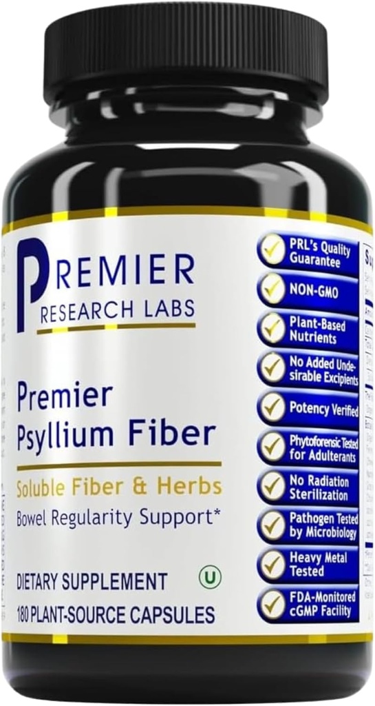 Premier Research Labs Premier Psyllium Fiber - Psyllium Husk Capsules, High Fiber Pills for Adulti, for Women & Men, Daily Support for Digestive Health - 180 Vegetarian Capsules