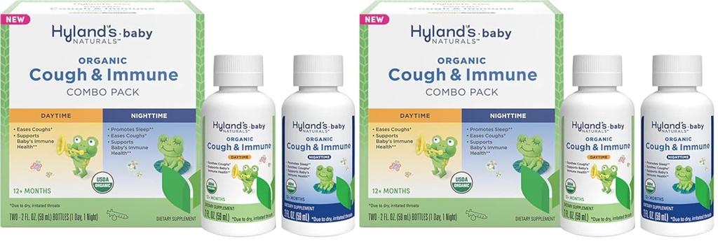 Naturals Hyland - Baby - Organic Tuse & Imune Ziua Combo Pack - Eases Tuse, Suportă Imunitate, Promovează Somn, Două 2 Fl Oz. Sticle (4 fl oz) (Pachet de 2)