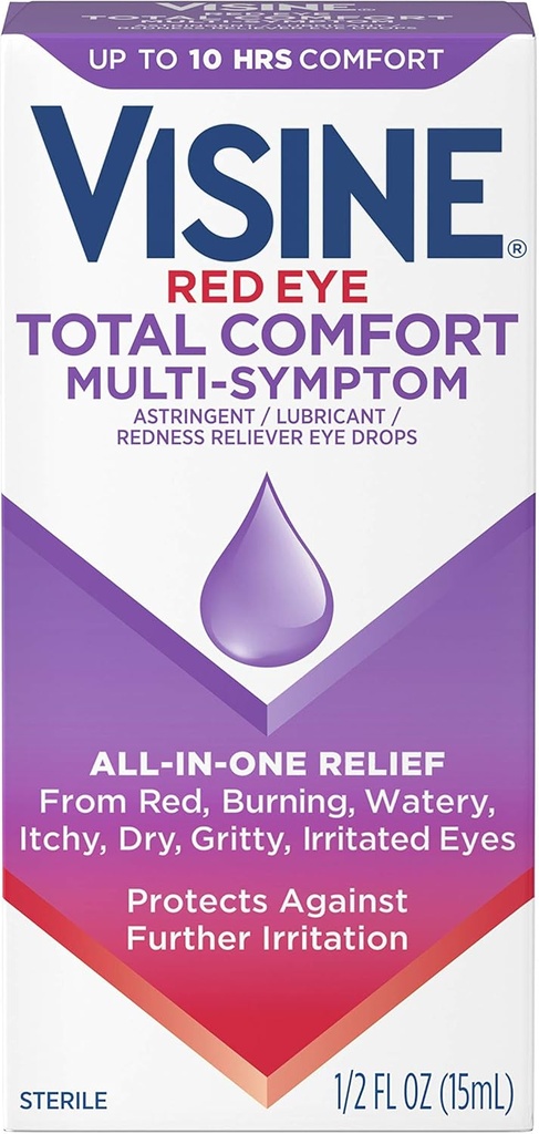 Picături oculare multi-simptomice - Astringent, Lubricant & Redness Reliever pentru Iritat, uscat, ochi roșii - 0,5 fl oz