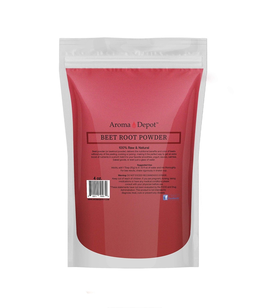 Sfeclă Root Powder 4oz de Aroma Depot Raw & Non-GMO I Vegan & Gluten gratuit oxid de azot Booster I crește rezistența și crește energie Sistemul imunitar Booster I 100% natural