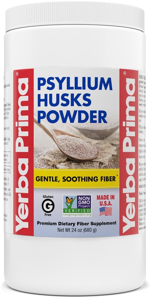 Yerba Prima Psyllium Husk Powder - 24 oz - Fine Ground, Nearomate, Sugar Free - Natural Fiber Supplement - De asemenea, pentru coacere - Conține ambele soluble & Insolubil vrac pentru suport de regularitate