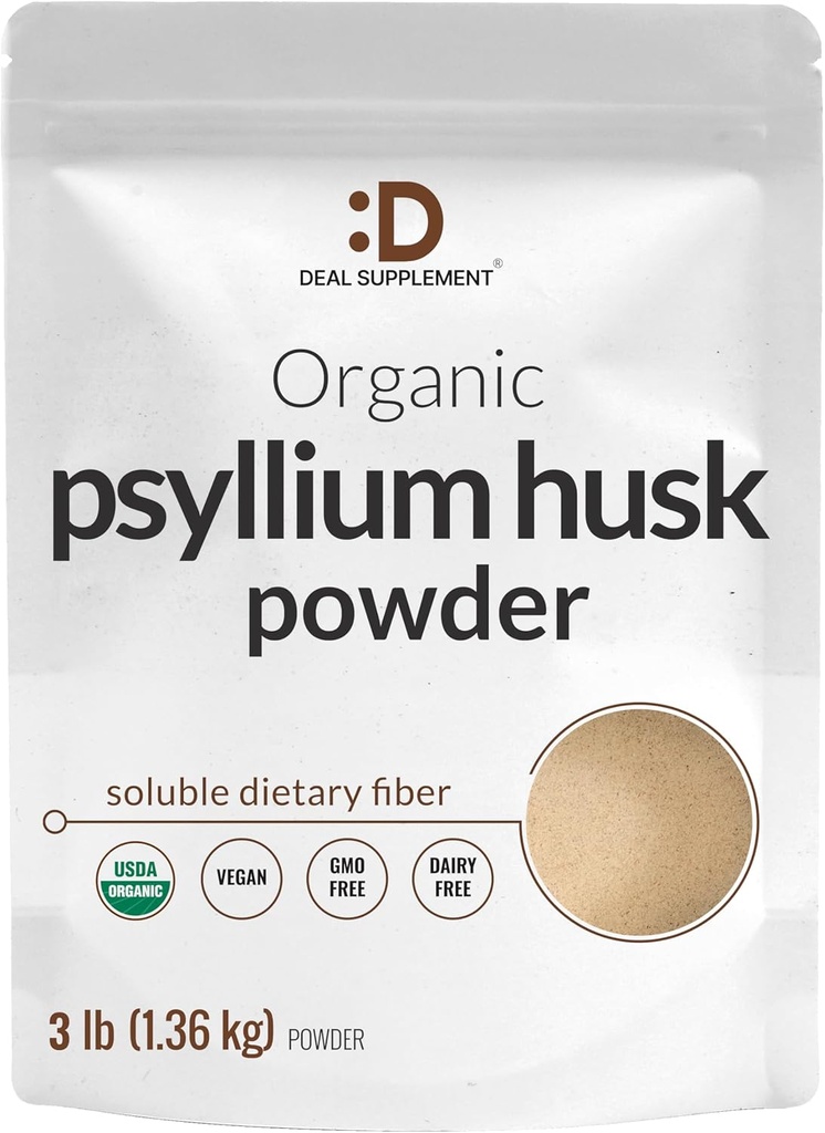 SUPLIMENTARE DETALIATĂ Organic Psyllium Husk Powder, 3lbs (48oz) 