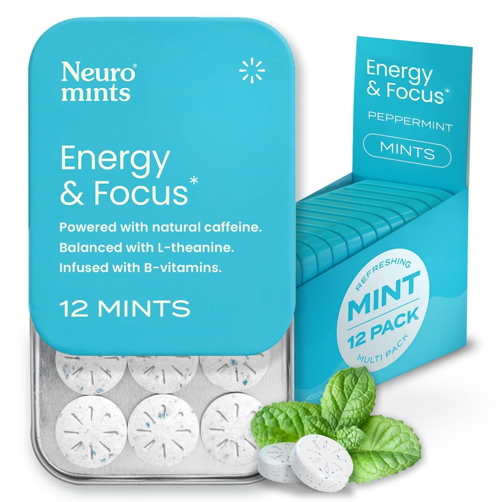 Menta NeuroGum Energetica Cafeina (144 piese) - Zahăr gratuit cu L-teanină + Cafeină naturală + vitamina B12 & B6 - Nootrop Energy & Focus Supliment pentru femei și bărbați - Keto & Vegan, Aroma menta