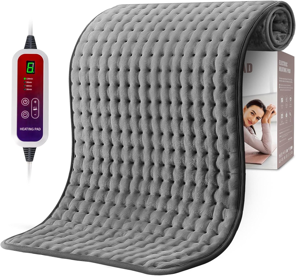 Pad de încălzire Qfun Extra Large pentru Relief dureri de spate, 19.6"x39.3" XXL Rapid Heat Pad Neck și Ar trebui Pad de încălzire electrică pentru Crampe perioadă cu 6 Setări de căldură & Auto-Off, Cadouri de Crăciun pentru bărbați