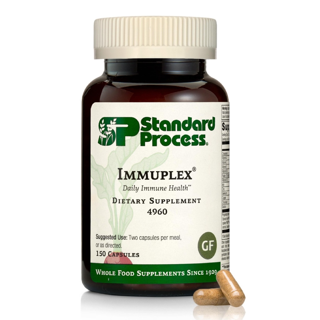 Standard Process Inc. Immuplex - Daily Immune Supplement with Folate, Fier, Vitamina C & Vitamina A - Supliment mineral cu ingrediente antioxidante - 150 Capsule