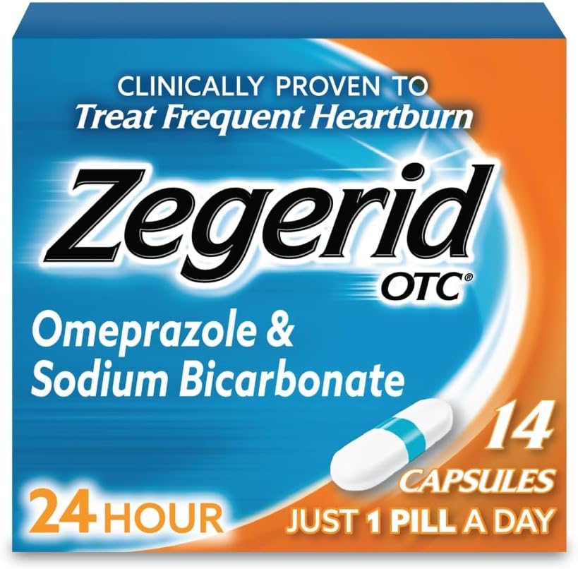 Zegerid OTC 24-our Arsuri la stomac Relief, Singurul inhibitor al pompei de Proton cu Omeprazol 20mg + Bicarbonat de sodiu, tratează frecvent arsuri la stomac, capsule 14ct