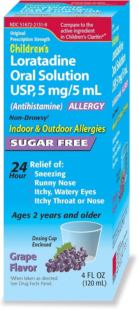 Copii: Soluţie orală, Aromă de struguri, non-drowsy 24h Relief de strănut, Runny nas, Itchy Watery Eyes, Itchy Throat sau nas, Antihistamina, Alergii interioare şi exterioare