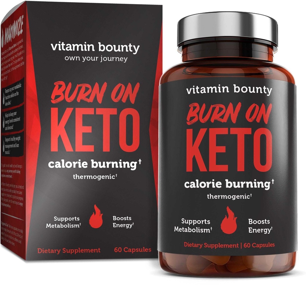 Vitamina Bounty Burn pe termogenic Keto Fat Burner pentru bărbați și femei - pierdere în greutate supliment cu cetone zmeură - Booster metabolice, pastile de energie, Suppressant apetit - 60 capsule
