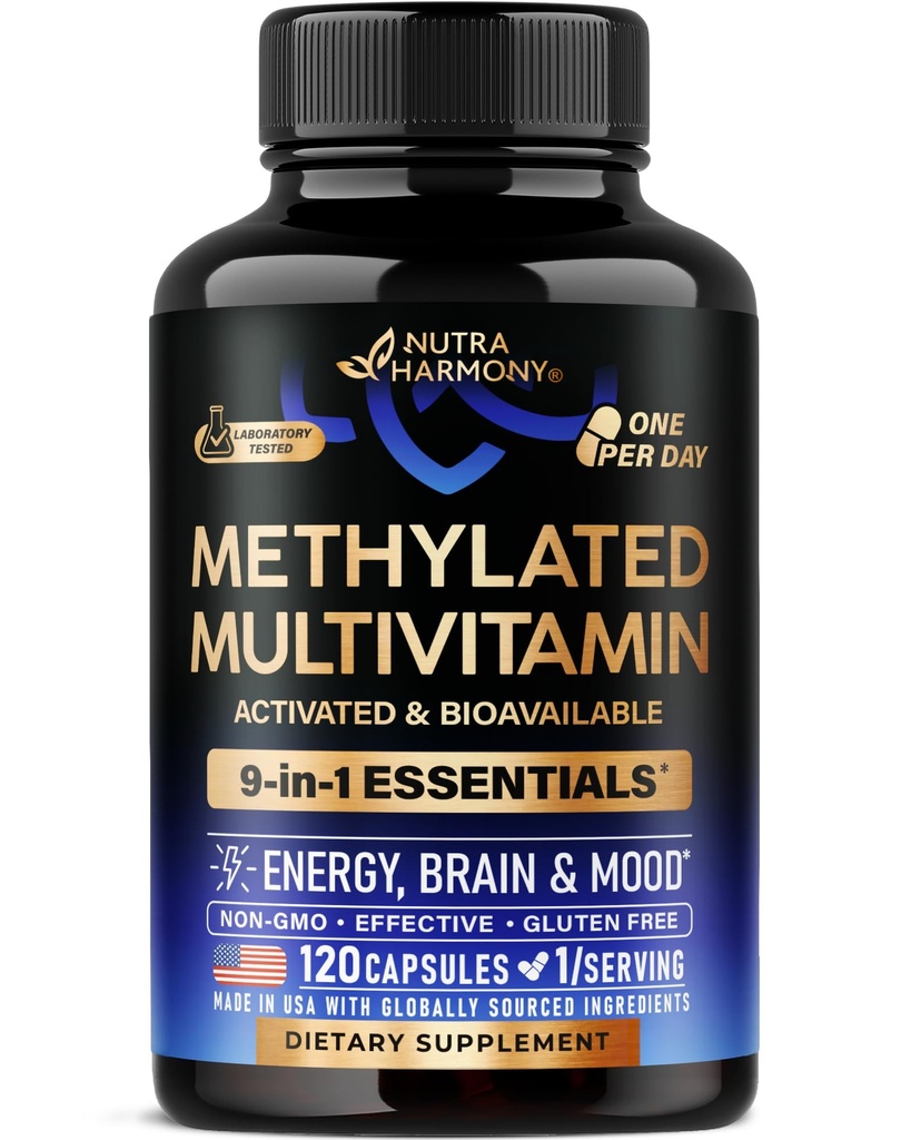 Multivitamine metilate - B2, B6, 5-MTHF & B12  Supliment cu TMG - Energie, Brain & Mood - Vegan - Made in USA - 120 Capsule