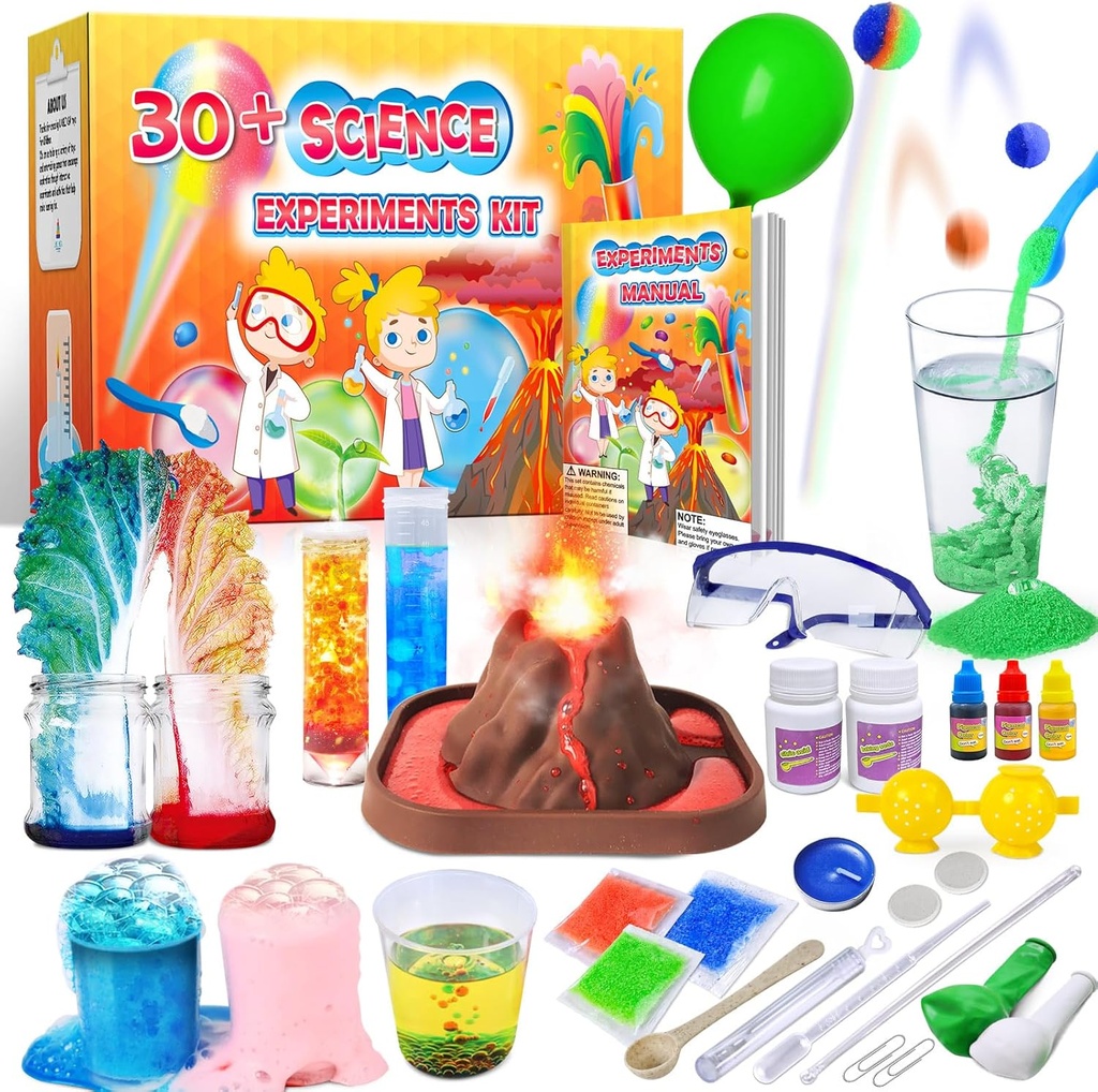 UNGLINGA 30+ Experimente Stiinta Kituri pentru copii, S.T.E.M Educational Proiect Activitati Jucarii Cadouri pentru baieti Fete, Chimie Set, Bouncy Ball, Volcano Eruption
