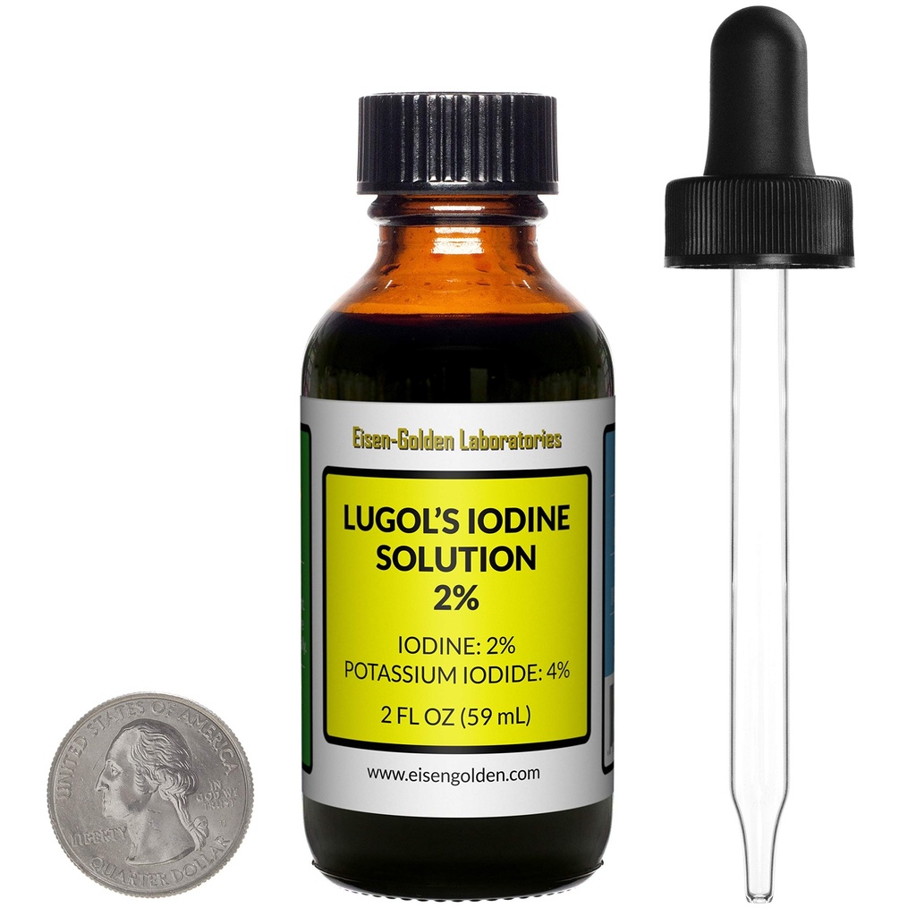 Iodul lui Lugol / soluţie 2% / 2 Oz într-o sticlă de chihlimbar / picurător gratuit