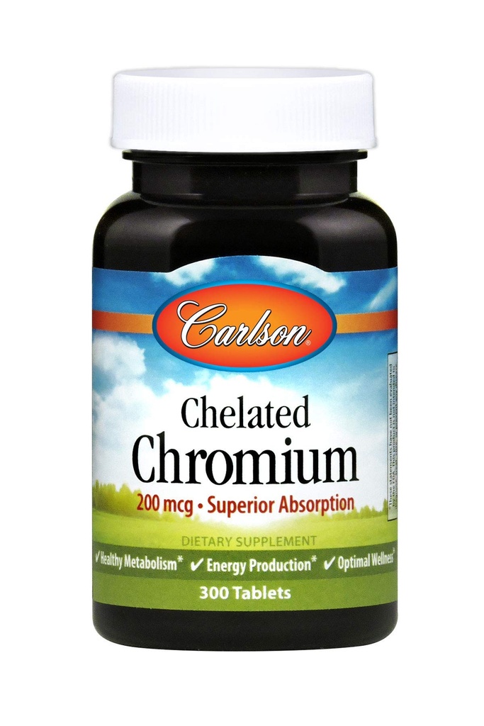 Carlson Crom Chelated 200 mcg Absorbţie superioară - Metabolizare sănătoasă Producţia de energie şi wellness optimă - 300 comprimate