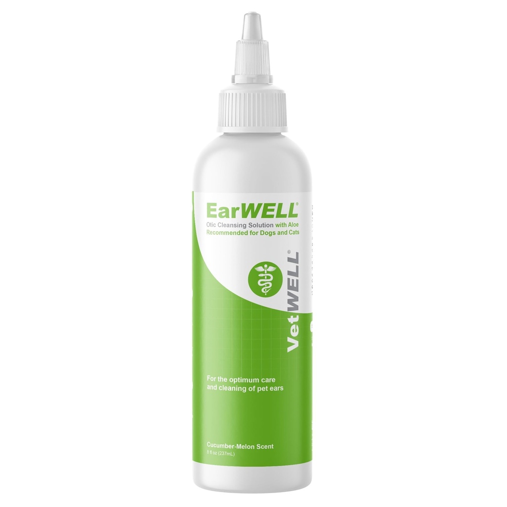 VetWELL Cleaner ureche pentru câini și pisici - clătire Otic pentru infecții și controlarea infecțiilor urechii și Odor la animale de companie - 8 oz (Melon de castravete)