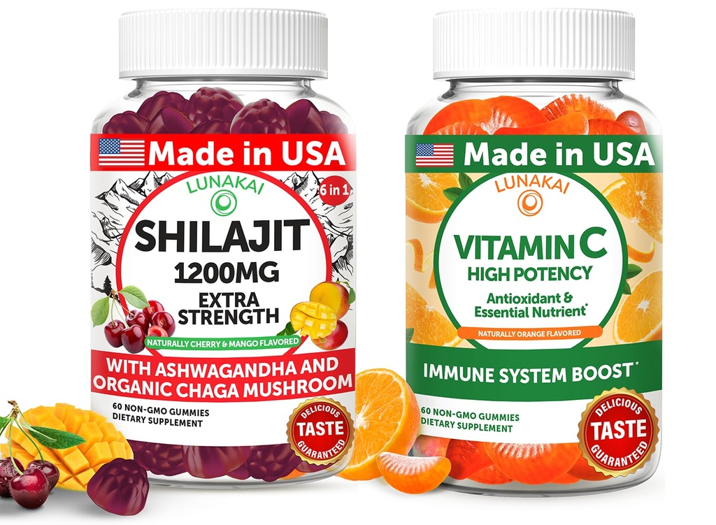 Lunakai Statele Unite ale Americii Made Shilajit & Vitamina C High Potentcy Gummies Bundle 