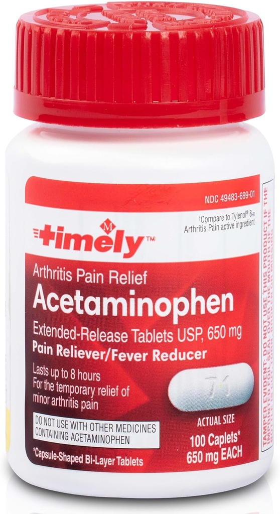 Timpul-CAP LABS, INC. Acetaminofen 650 Mg eliberare extinsă - Reducere febra, artrita durere Reliever, Joint Pain Reliever pastile - 100 Caplete