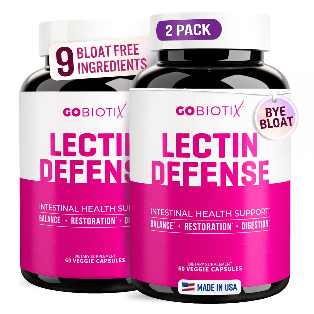 GOBIOTIX Lectin Defense - Lectin Blocker Supliment pentru Leaky Gut cu MSM și enzime digestive - SIDA în sănătatea intestinală pentru femei și bărbați - non-GMO + gluten gratuit - 60 capsule (2)
