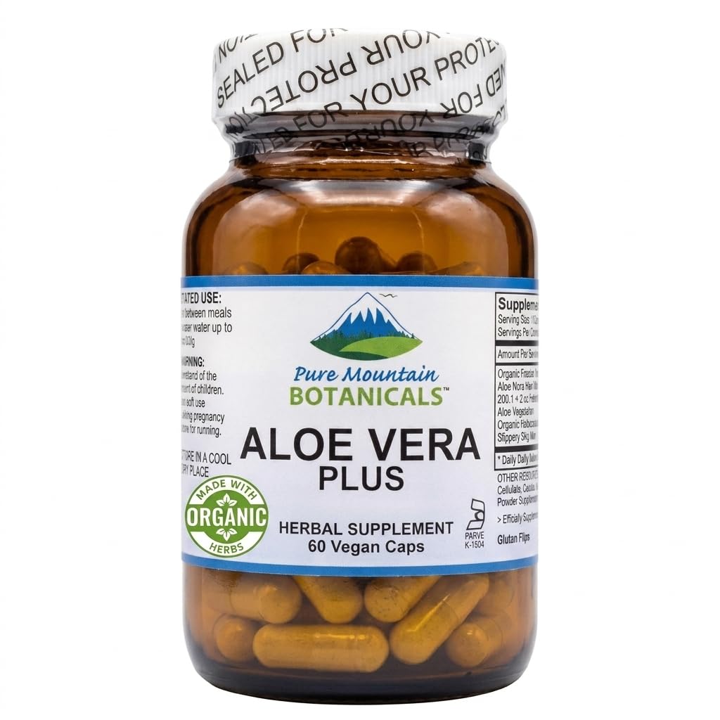 Capsule pure de munte botanica Aloe Vera Plus. Kosher organic uscat Aloe Vera Gel, Root marshmallow, Slippery Elm