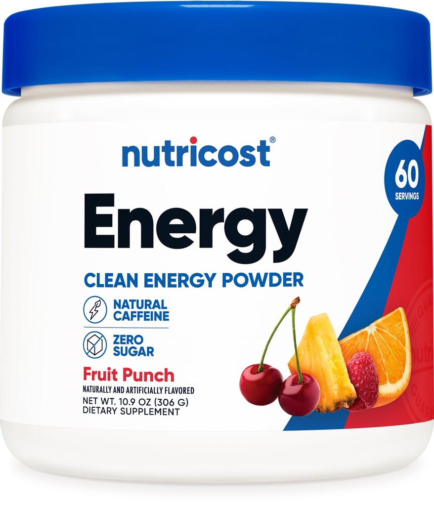 Nutricost Energetic Complex (Frut Punch) (60 Servings) - Pudră de energie curată, supliment alimentar 300g