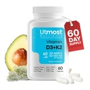 Vitamina D3 cu K2-5000iu Vitamina D şi 100 mcg Vitamina K Supliment într-o capsulă pentru biodisponibilitatea maximă - Îmbunătăţeşte absorbţia de calciu pentru sănătatea cardiovasculară, imună şi osoasă (60 capsule)