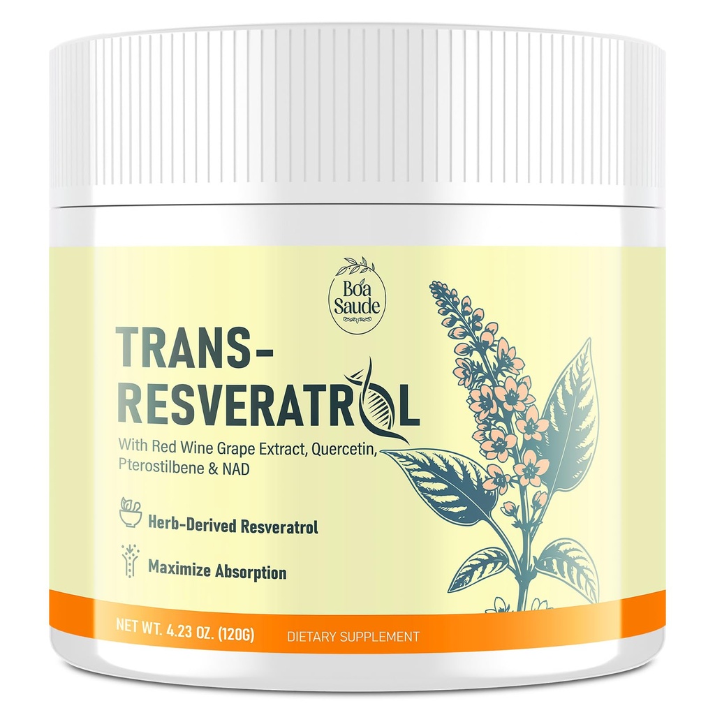 Trans-Resveratrol pulbere Supliment cu extract de vin roșu, Querbetin, Pterostilbene & NAD, 4.23 OZ, 30 de zile de aprovizionare