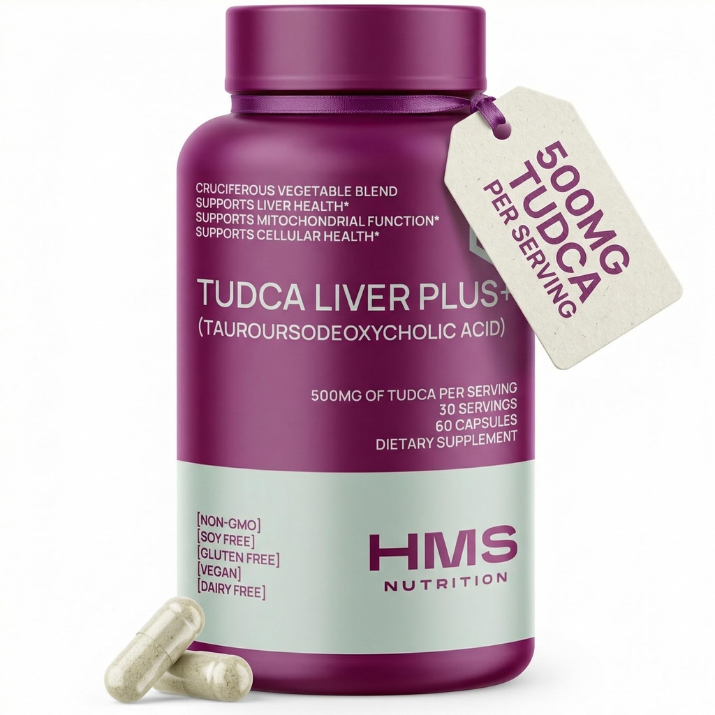 TUDCA Ficat Plus+, Supliment de sprijin pentru ficat Curățați cu extract de semințe de lapte Thistle, vitamina B12, Folate, Tudca supliment de sare Bile (Taurourso acid dezoxicolic), 60 capsule, 1 lună de aprovizionare