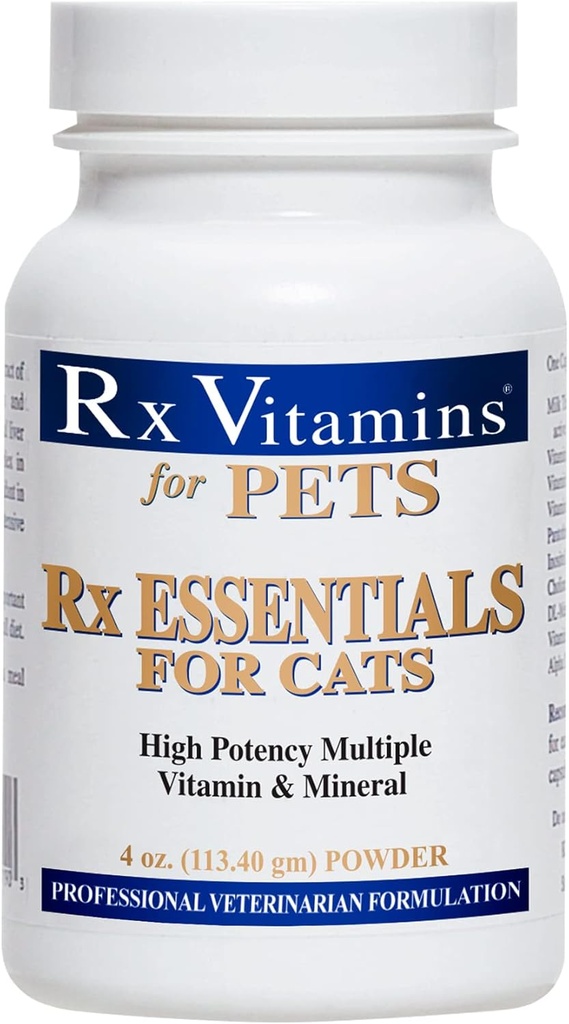 Rx Vitamine esentiale pentru pisici - Supliment vitamina si minerale Multivitamine - Adauga la umed sau uscat Cat Food - Pulbere 4 oz