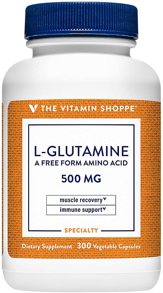 Vitamina Shoppe L-glutamină 500MG, un aminoacid fără formă, susţine recuperarea musculară şi sănătatea imună (300 capsule)
