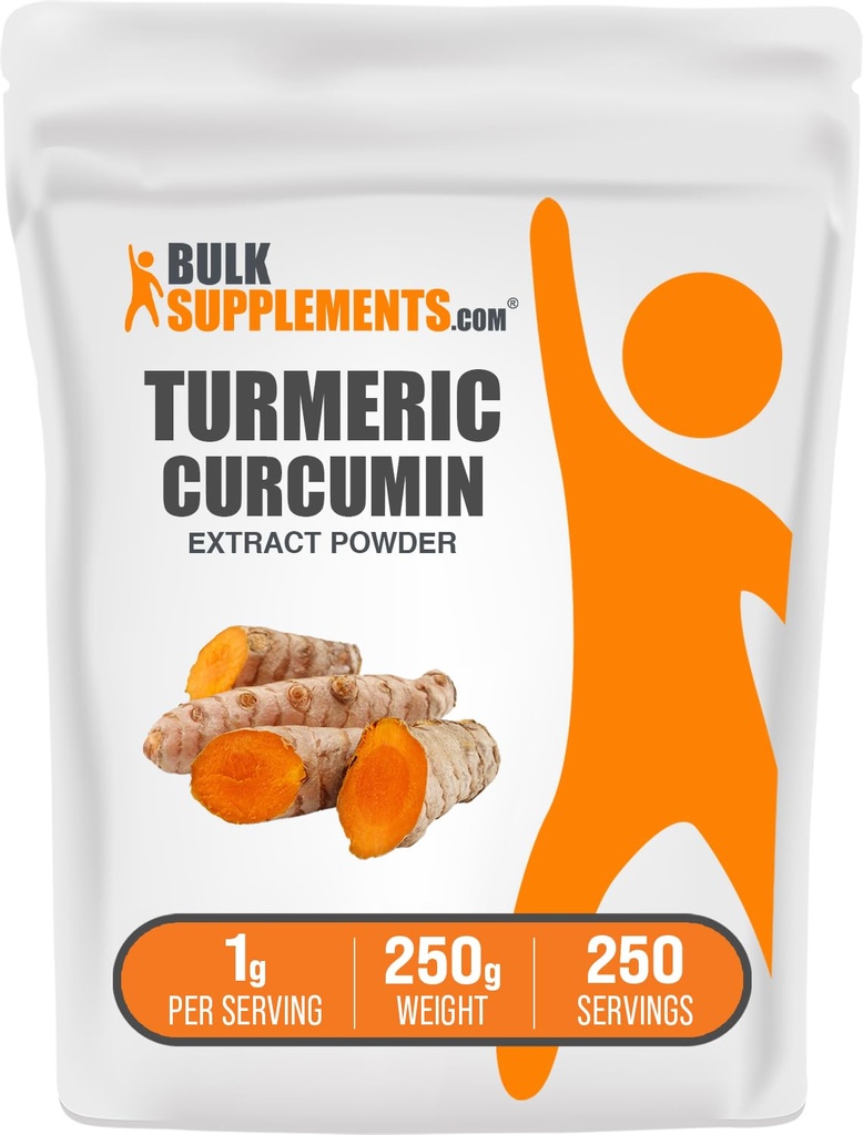 BulkSupplements.com Pudră de extract Turmeric - de la rădăcină turmerică, suplimente de curcumină, pulbere de curcumină turmerică - Gluten gratuit, 1g per Serving, 250g (8,8 oz) (Pachet de 1)