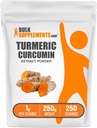 BulkSupplements.com Pudră de extract Turmeric - de la rădăcină turmerică, suplimente de curcumină, pulbere de curcumină turmerică - Gluten gratuit, 1g per Serving, 250g (8,8 oz) (Pachet de 1)