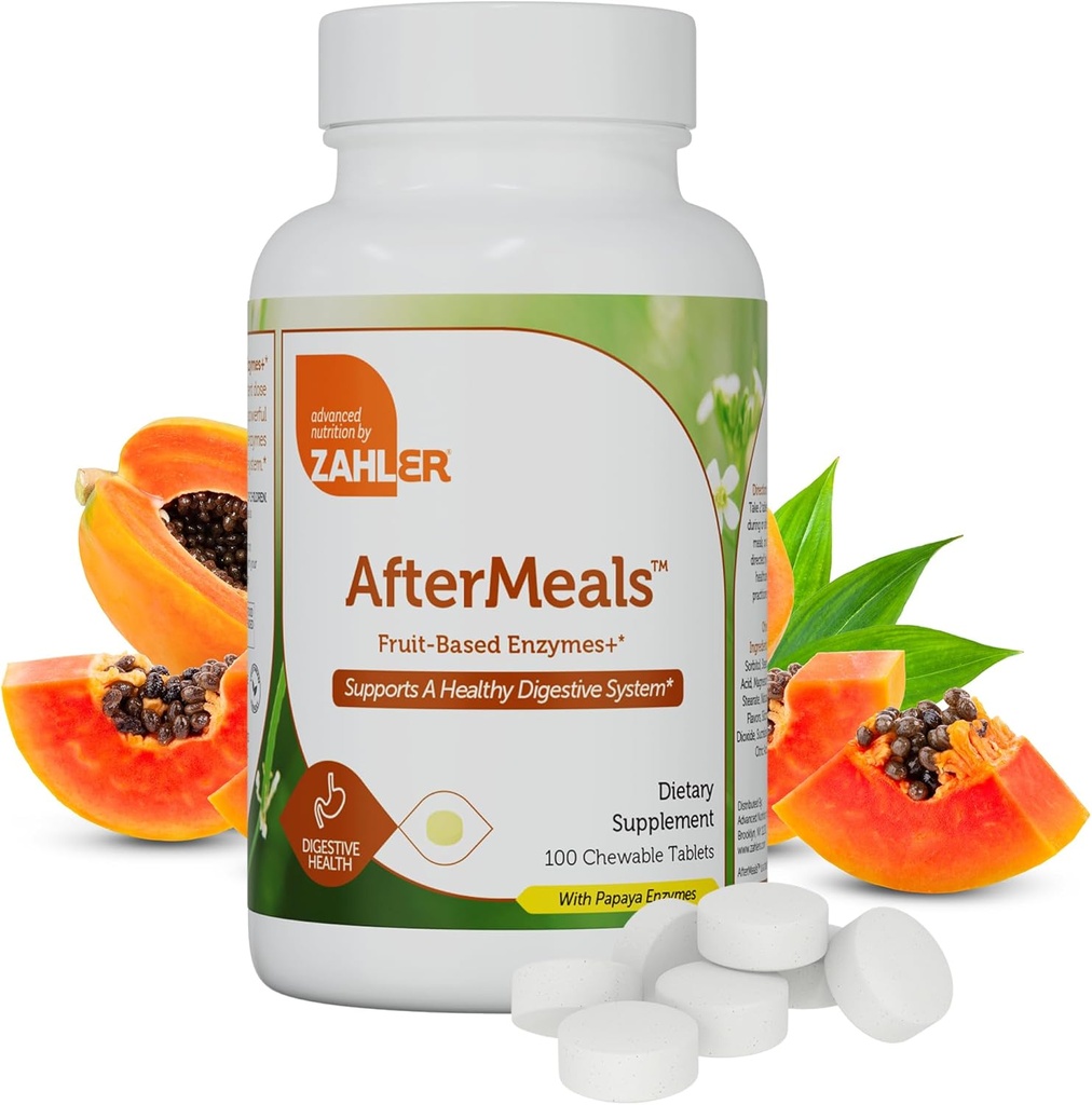 Zahler Aftermeals, Natural Antiacid Chews, Papaya Enzyme Tablete masticabile, Digestive Supplement, Certified Kosher, 100 comprimate masticabile